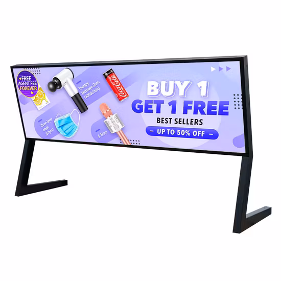 스마트하고 매끄러운 랙 디스플레이 LCD 디지털 선반 가장자리 울트라 와이드 스트레치 바 디스플레이와 안드로이드 시스템 통합